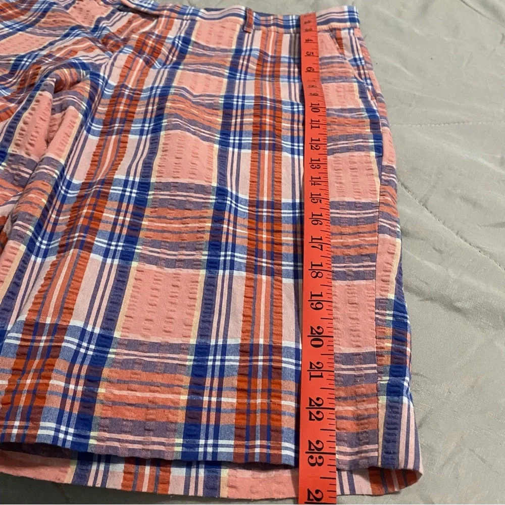 Linea Uomo Men’s Plaid Seersucker‎ Shorts Size 38 Coral and Blue
